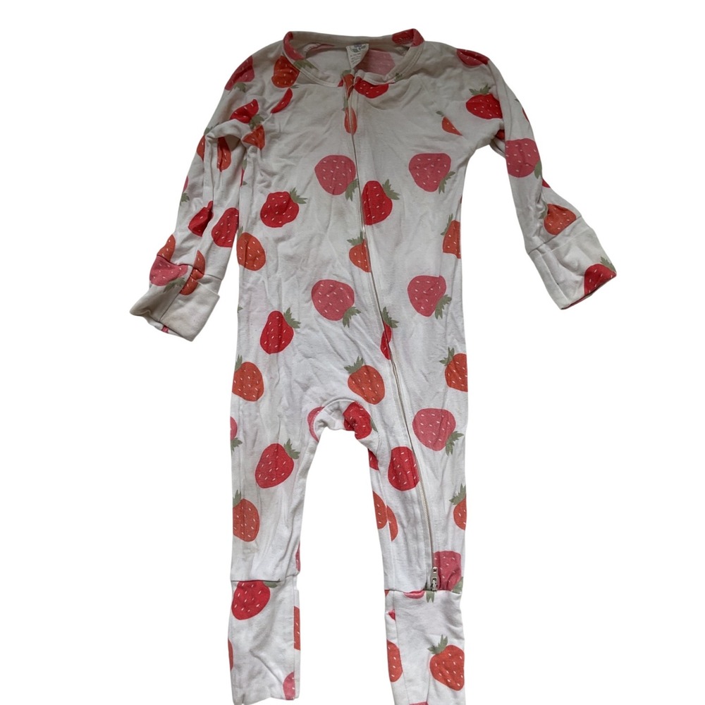 Strawberry Bamboo Viscose Zippered Romper Sleeper White Red 6-12M